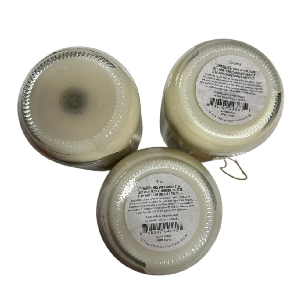 Rae Dunn 3 CALM HOME DREAM Rain‎ Gardenia10oz Scented Jar Candles WP72Q